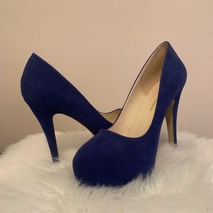 Cobalt Blue Faux Suede Platform Pumps/Heels